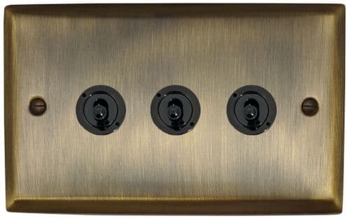 G&H SAB383-FBK Spectrum Plate Antique Brass 3 Gang 2 Way Toggle Light Switch