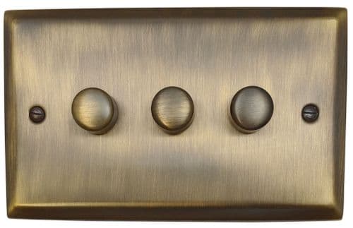G&H SAB523 Spectrum Plate Antique Brass 3 Gang 1 or 2 Way LED Dimmer Switch
