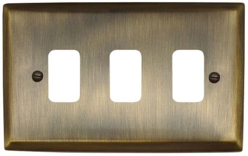G&H SAB73 Spectrum Plate Antique Brass 3 Gang Grid Plate to suit G&H Grid Modules
