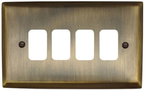 G&H SAB74 Spectrum Plate Antique Brass 4 Gang Grid Plate to suit G&H Grid Modules