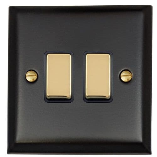 G&H SFB302-PB Spectrum Plate Matt Black 2 Gang 1 or 2 Way Rocker Light Switch