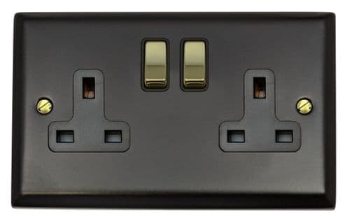G&H SFB310-PB Spectrum Plate Matt Black 2 Gang Double 13A Switched Plug Socket
