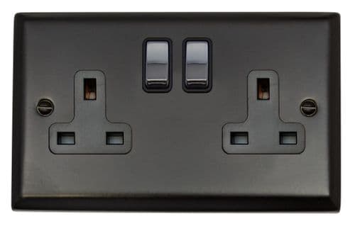 G&H SFB310-PC Spectrum Plate Matt Black 2 Gang Double 13A Switched Plug Socket