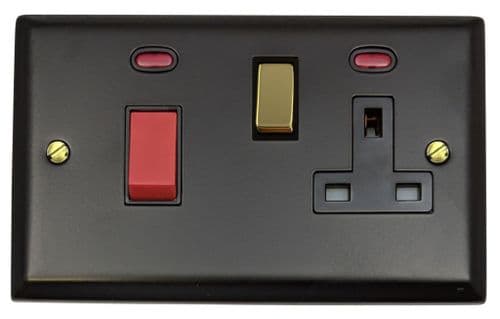 G&H SFB329-PB Spectrum Plate Matt Black 45 Amp DP Cooker Switch & 13A Switched Socket