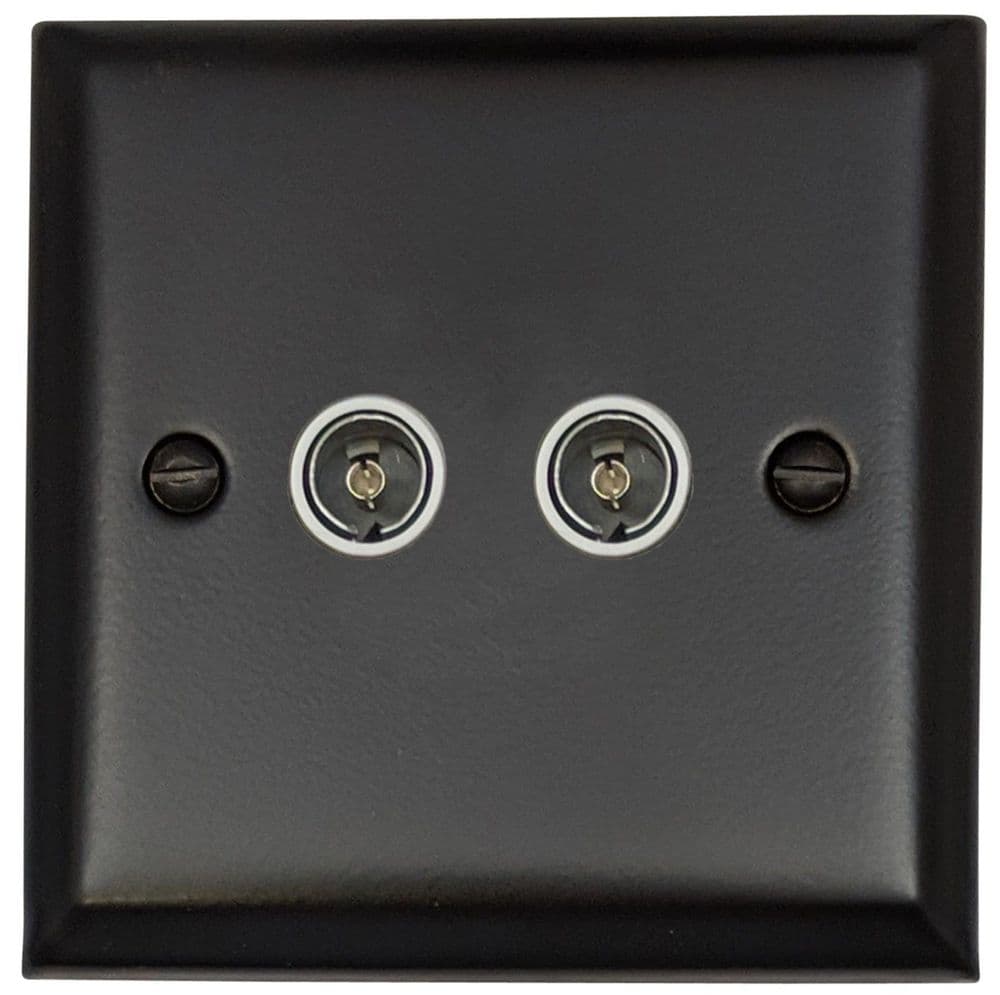 G&H SFB36W Spectrum Plate Matt Black 2 Gang TV Coax Socket Point