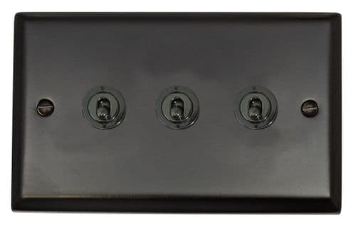 G&H SFB383-BN Spectrum Plate Matt Black 3 Gang 2 Way Toggle Light Switch