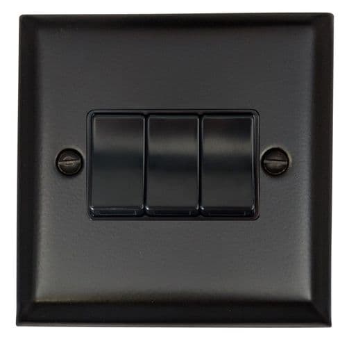 G&H SFB3B Spectrum Plate Matt Black 3 Gang 1 or 2 Way Rocker Light Switch