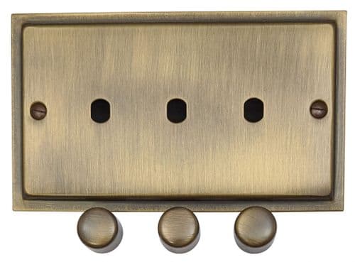 G&H TAB13-PK Trimline Plate Antique Brass 3 Gang Dimmer Plate Only inc Dimmer Knobs