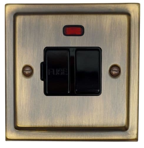 G&H TAB27B Trimline Plate Antique Brass 1 Gang Fused Spur 13A Switched & Neon