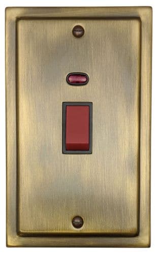 G&H TAB28B Trimline Plate Antique Brass 45 Amp DP Cooker Switch & Neon Vertical Plate