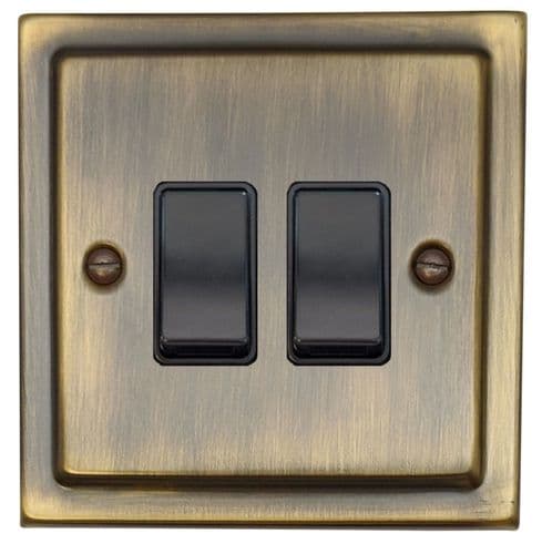 G&H TAB2B Trimline Plate Antique Brass 2 Gang 1 or 2 Way Rocker Light Switch