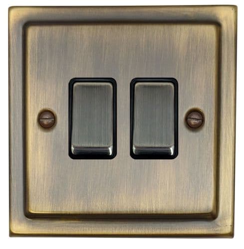 G&H TAB302 Trimline Plate Antique Brass 2 Gang 1 or 2 Way Rocker Light Switch