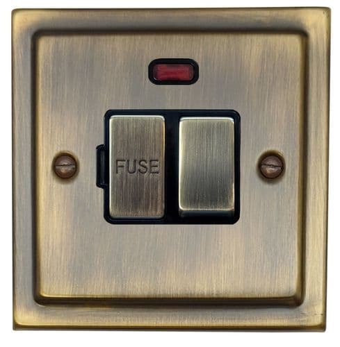 G&H TAB327 Trimline Plate Antique Brass 1 Gang Fused Spur 13A Switched & Neon