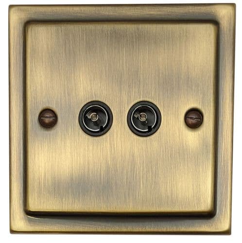 G&H TAB36B Trimline Plate Antique Brass 2 Gang TV Coax Socket Point