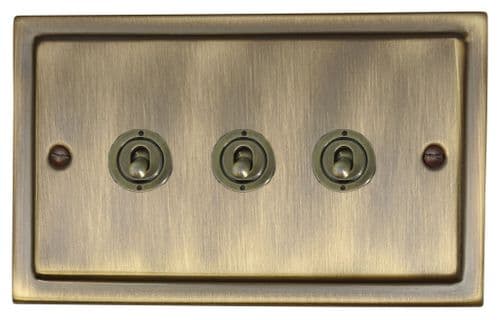 G&H TAB383-AB Trimline Plate Antique Brass 3 Gang 1 or 2 Way Toggle Light Switch