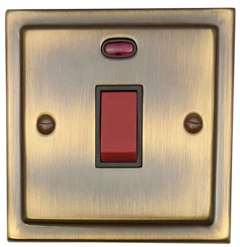 G&H TAB46B Trimline Plate Antique Brass 45 Amp DP Cooker Switch & Neon Single Plate