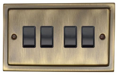 G&H TAB4B Trimline Plate Antique Brass 4 Gang 1 or 2 Way Rocker Light Switch