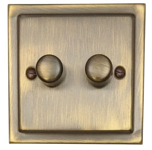 G&H TAB522 Trimline Plate Antique Brass 2 Gang 1 or 2 Way LED Dimmer Switch