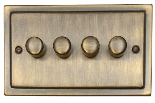 G&H TAB524 Trimline Plate Antique Brass 4 Gang 1 or 2 Way LED Dimmer Switch
