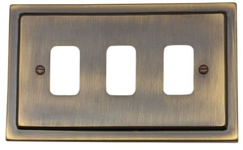 G&H TAB73 Trimline Plate Antique Brass 3 Gang Grid Plate to suit G&H Grid Modules