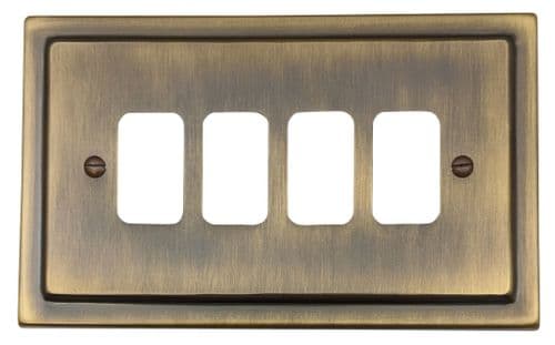 G&H TAB74 Trimline Plate Antique Brass 4 Gang Grid Plate to suit G&H Grid Modules