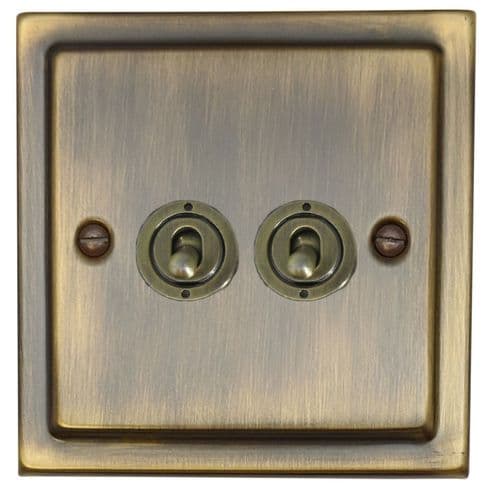 G&H TAB82A-AB Trimline Plate Antique Brass 2 Gang 1 x 2 Way 1 x Intermediate Toggle Light Switch