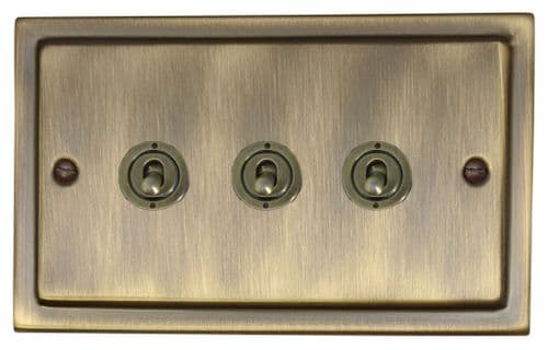 G&H TAB83C-AB Trimline Plate Antique Brass 3 Gang 2 x 2 Way 1 x Intermediate Toggle Light Switch