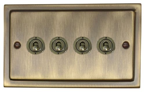G&H TAB84C-AB Trimline Plate Antique Brass 4 Gang 2 x 2 Way 2 x Intermediate Toggle Light Switch