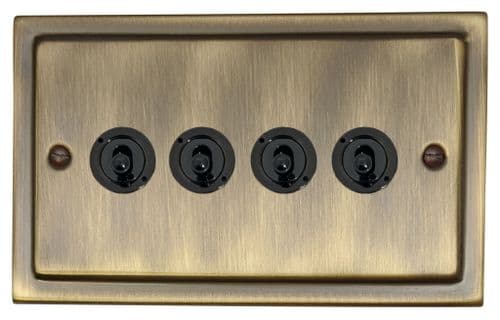 G&H TAB84C-FBK Trimline Plate Antique Brass 4 Gang 2 x 2 Way 2 x Intermediate Toggle Light Switch