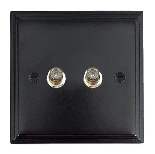G&H VFB237 Victorian Plate Matt Black 2 Gang Satellite Socket Point