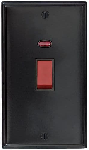 G&H VFB28B Victorian Plate Matt Black 45 Amp DP Cooker Switch & Neon Vertical Plate