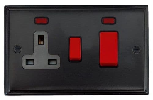 G&H VFB29B Victorian Plate Matt Black 45 Amp DP Cooker Switch & 13A Switched Socket