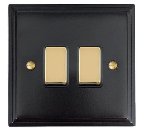 G&H VFB302-PB Victorian Plate Matt Black 2 Gang 1 or 2 Way Rocker Light Switch