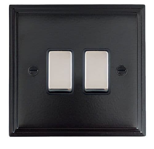 G&H VFB302-PC Victorian Plate Matt Black 2 Gang 1 or 2 Way Rocker Light Switch
