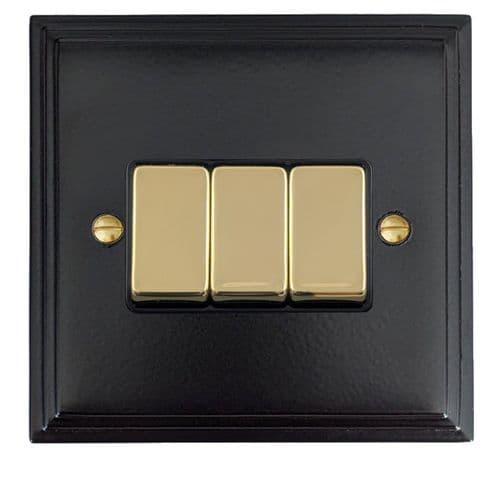 G&H VFB303-PB Victorian Plate Matt Black 3 Gang 1 or 2 Way Rocker Light Switch