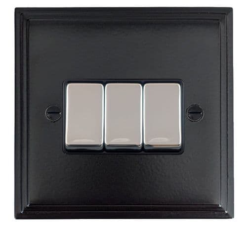 G&H VFB303-PC Victorian Plate Matt Black 3 Gang 1 or 2 Way Rocker Light Switch