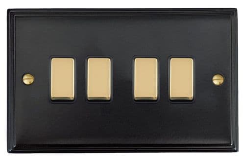 G&H VFB304-PB Victorian Plate Matt Black 4 Gang 1 or 2 Way Rocker Light Switch