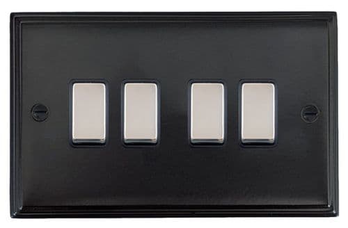 G&H VFB304-PC Victorian Plate Matt Black 4 Gang 1 or 2 Way Rocker Light Switch