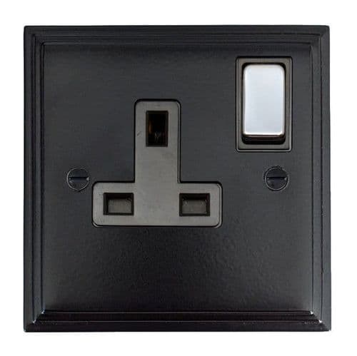 G&H VFB309-PC Victorian Plate Matt Black 1 Gang Single 13A Switched Plug Socket