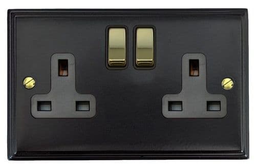 G&H VFB310-PB Victorian Plate Matt Black 2 Gang Double 13A Switched Plug Socket