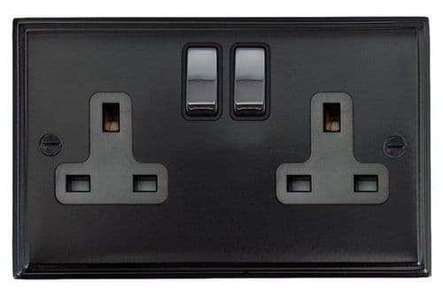 G&H VFB310-PC Victorian Plate Matt Black 2 Gang Double 13A Switched Plug Socket