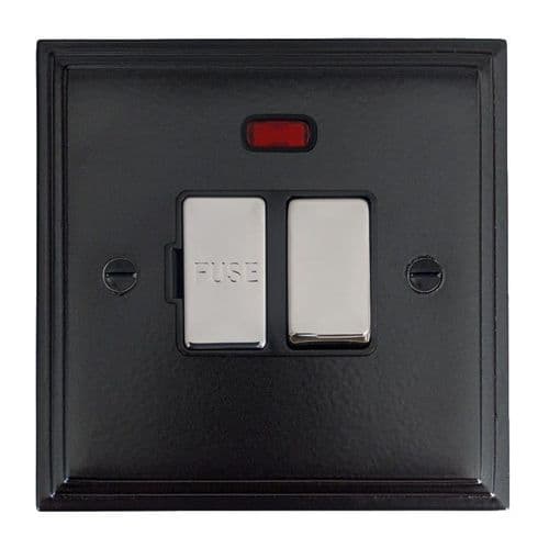 G&H VFB327-PC Victorian Plate Matt Black 1 Gang Fused Spur 13A Switched & Neon