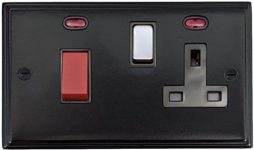 G&H VFB329-PC Victorian Plate Matt Black 45 Amp DP Cooker Switch & 13A Switched Socket