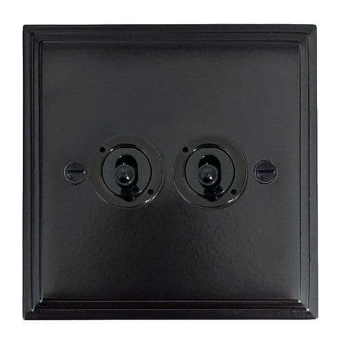 G&H VFB382-FBK Victorian Plate Matt Black 2 Gang 2 Way Toggle Light Switch