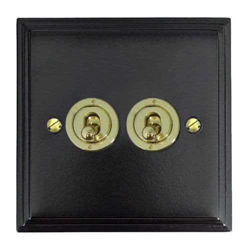 G&H VFB382-PB Victorian Plate Matt Black 2 Gang 2 Way Toggle Light Switch