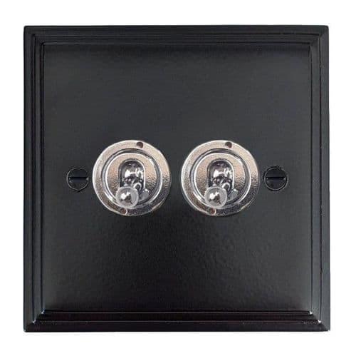 G&H VFB382-PC Victorian Plate Matt Black 2 Gang 2 Way Toggle Light Switch
