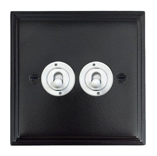 G&H VFB382-W Victorian Plate Matt Black 2 Gang 2 Way Toggle Light Switch