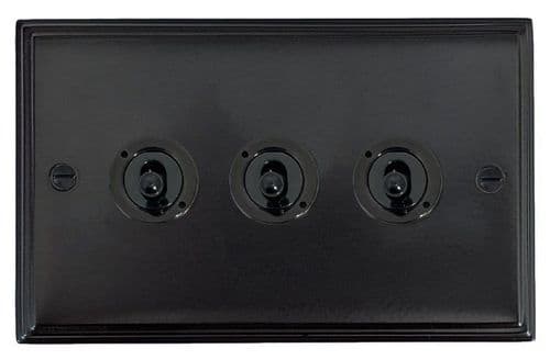 G&H VFB383-FBK Victorian Plate Matt Black 3 Gang 2 Way Toggle Light Switch