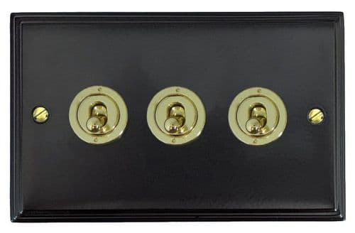 G&H VFB383-PB Victorian Plate Matt Black 3 Gang 2 Way Toggle Light Switch