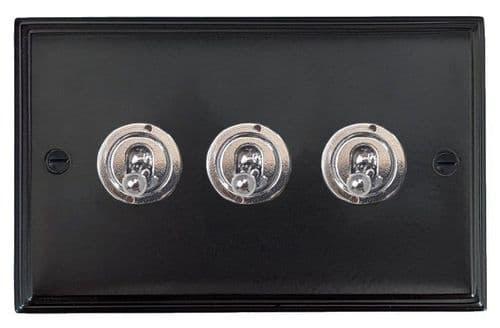 G&H VFB383-PC Victorian Plate Matt Black 3 Gang 2 Way Toggle Light Switch